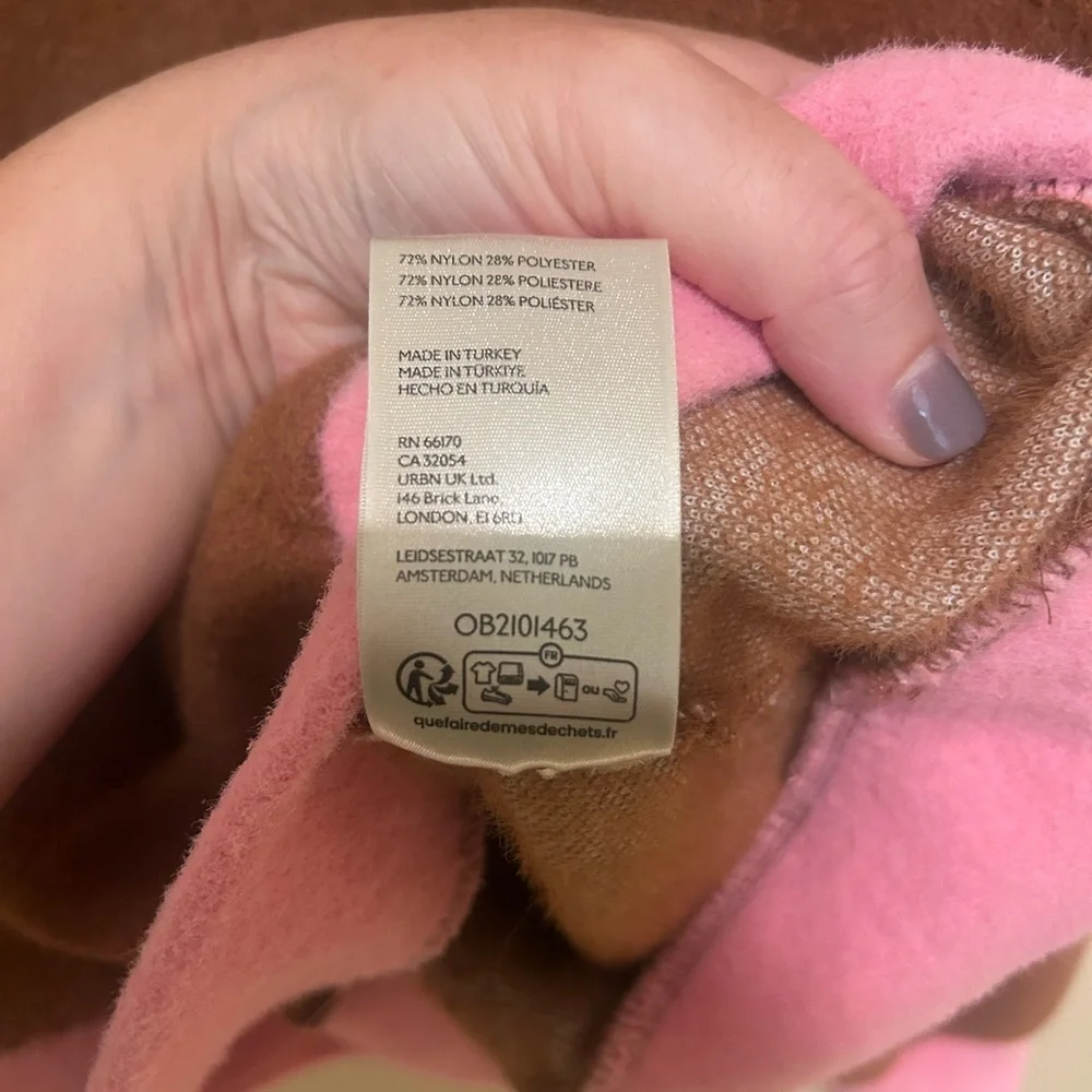 Maeve Anthropologie Brown Plush Oversized Crewneck Sweater w/ Pink Trim Size XS